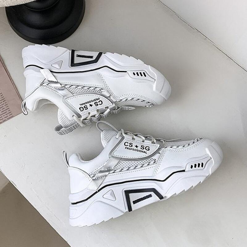 

Letter Tape Lace-up Chunky Sneakers, White