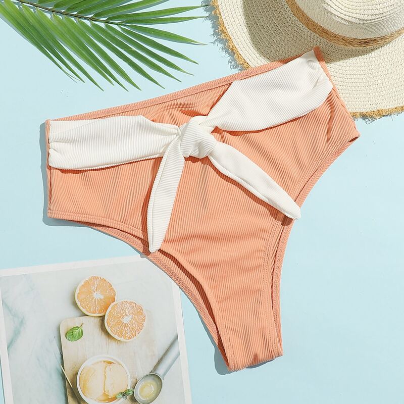 

Knot Front High Waist Bikini Bottom, Coral orange