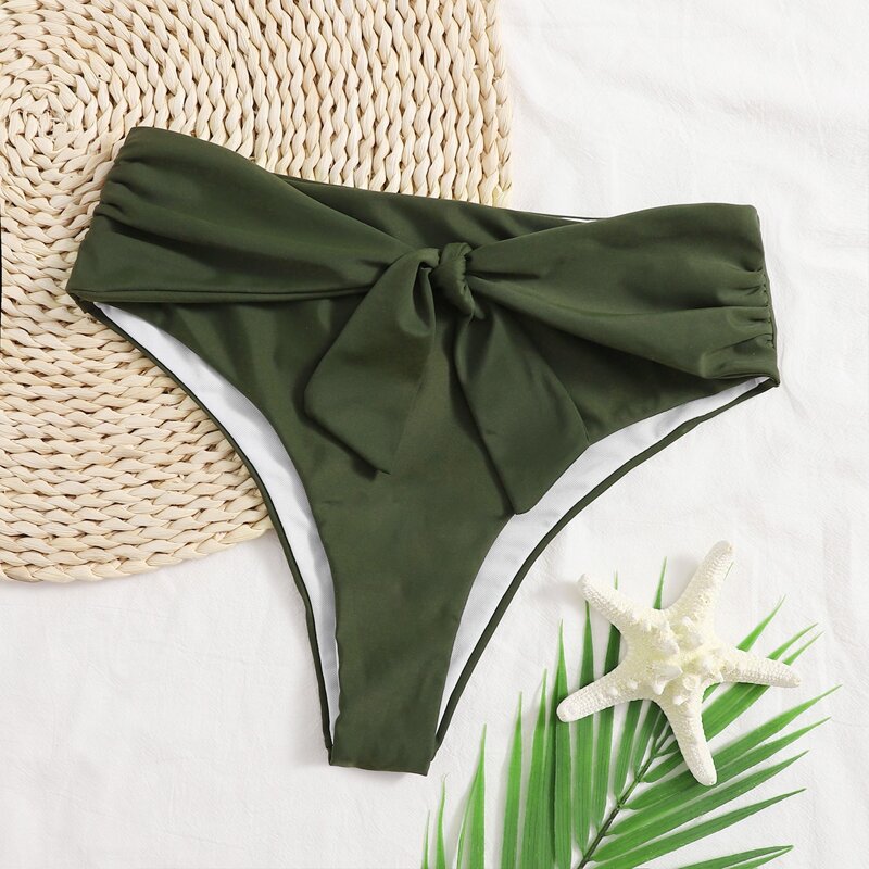 

Knot Front High Waist Bikini Bottom, Army green