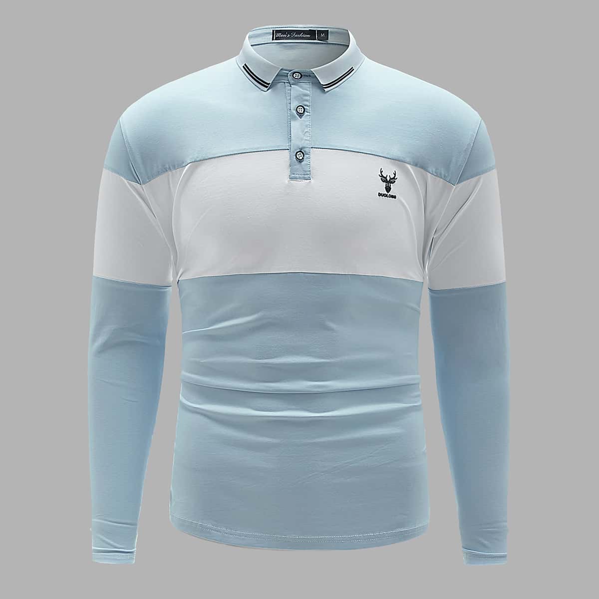 

Guys Contrast Panel Letter Graphic Polo Shirt, Baby blue