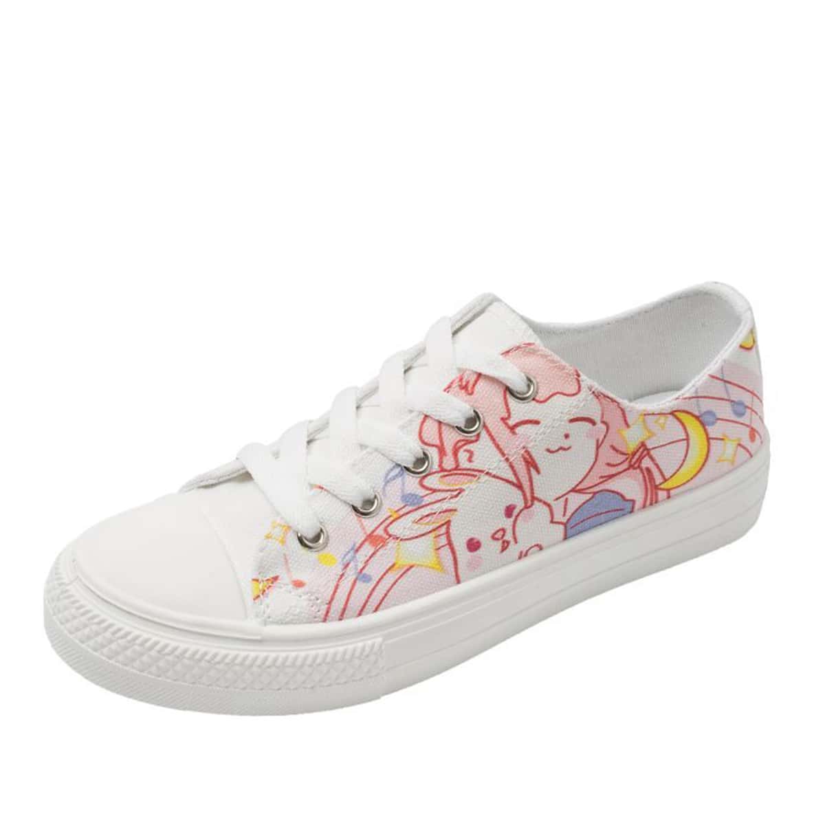 

Cartoon Lace-up Canvas Sneakers, Multicolor