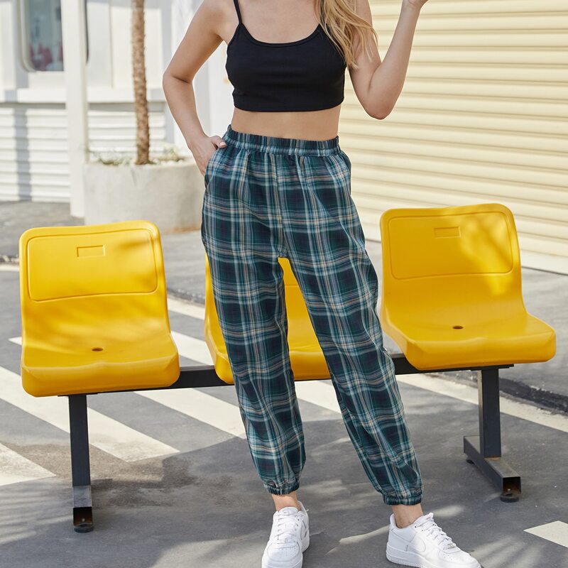 

Plaid Elastic Waist Joggers, Multicolor
