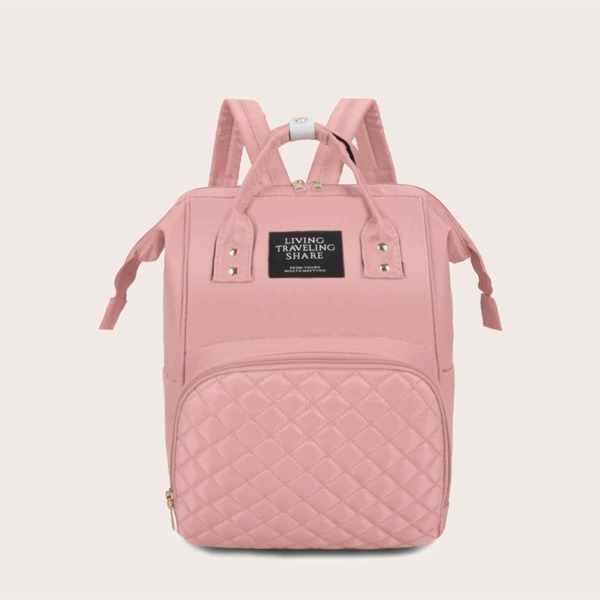 

Pocket Front Quilted Backpack, Pink
