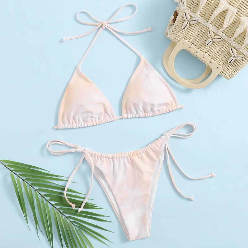 

Tie Dye Halter Tie Side Bikini Swimsuit, Orange pastel