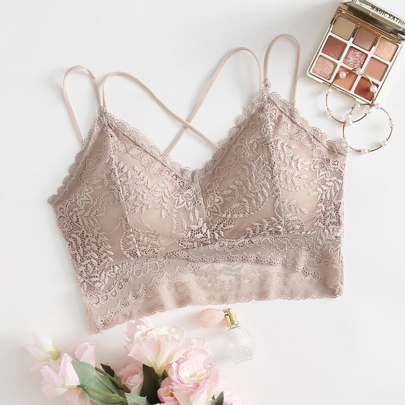 

Floral Lace Crisscross Bralette, Dusty pink