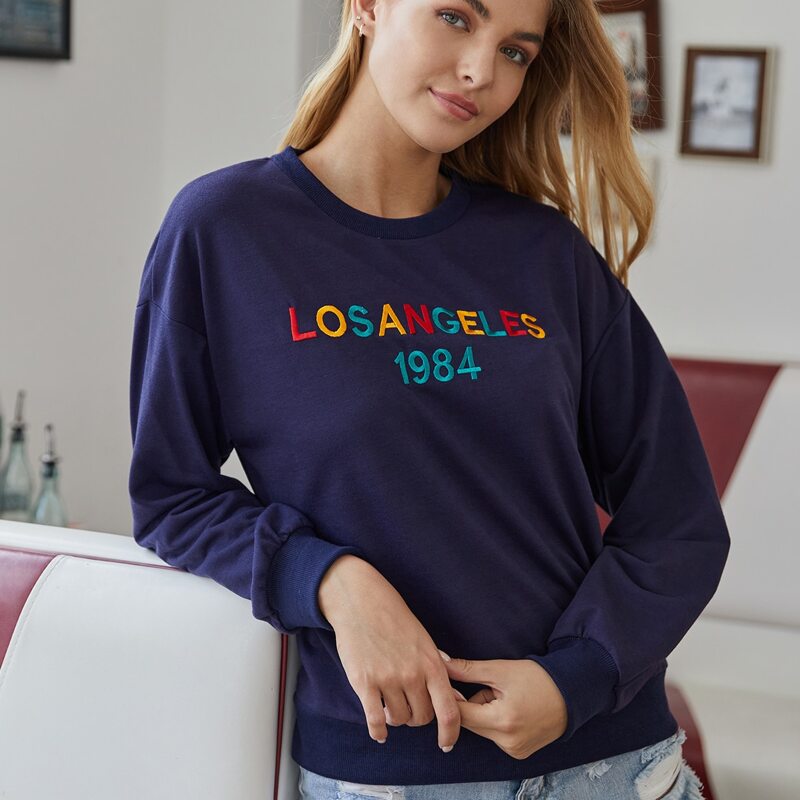 

Letter Embroidery Sweatshirt, Navy blue