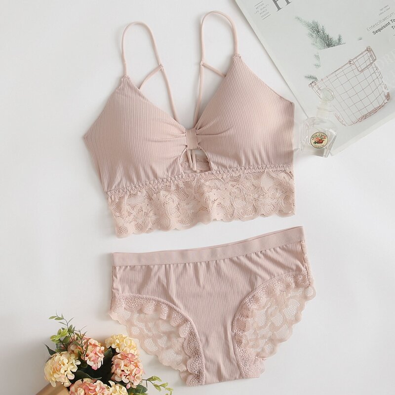 

Contrast Floral Lace Lingerie Set, Pastel dusty pink