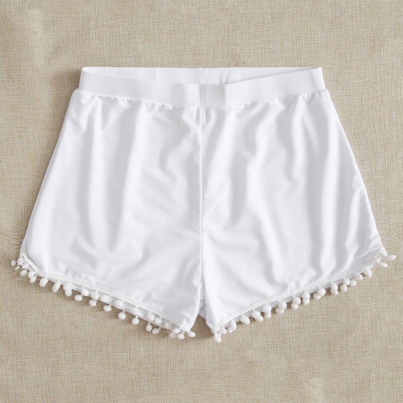 

Pom-pom Trim Bikini Shorts, White