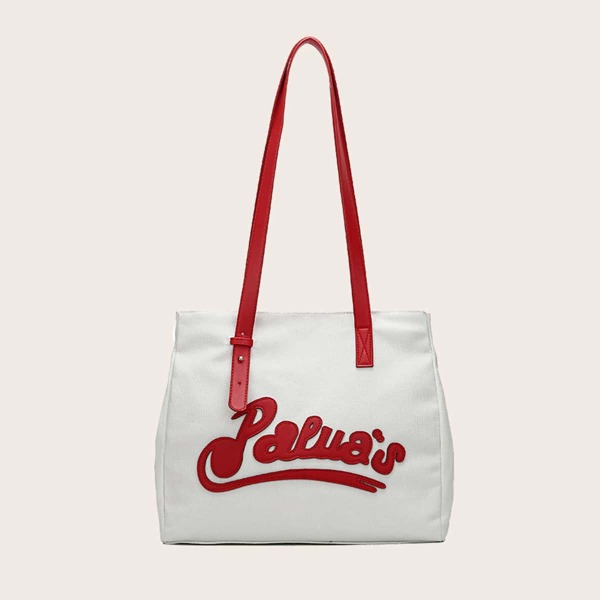 

Letter Graphic Colorblock Tote Bag, White