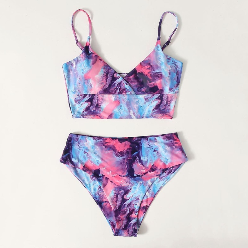 

Water Color High Waisted Bikini Swimsuit, Multicolor