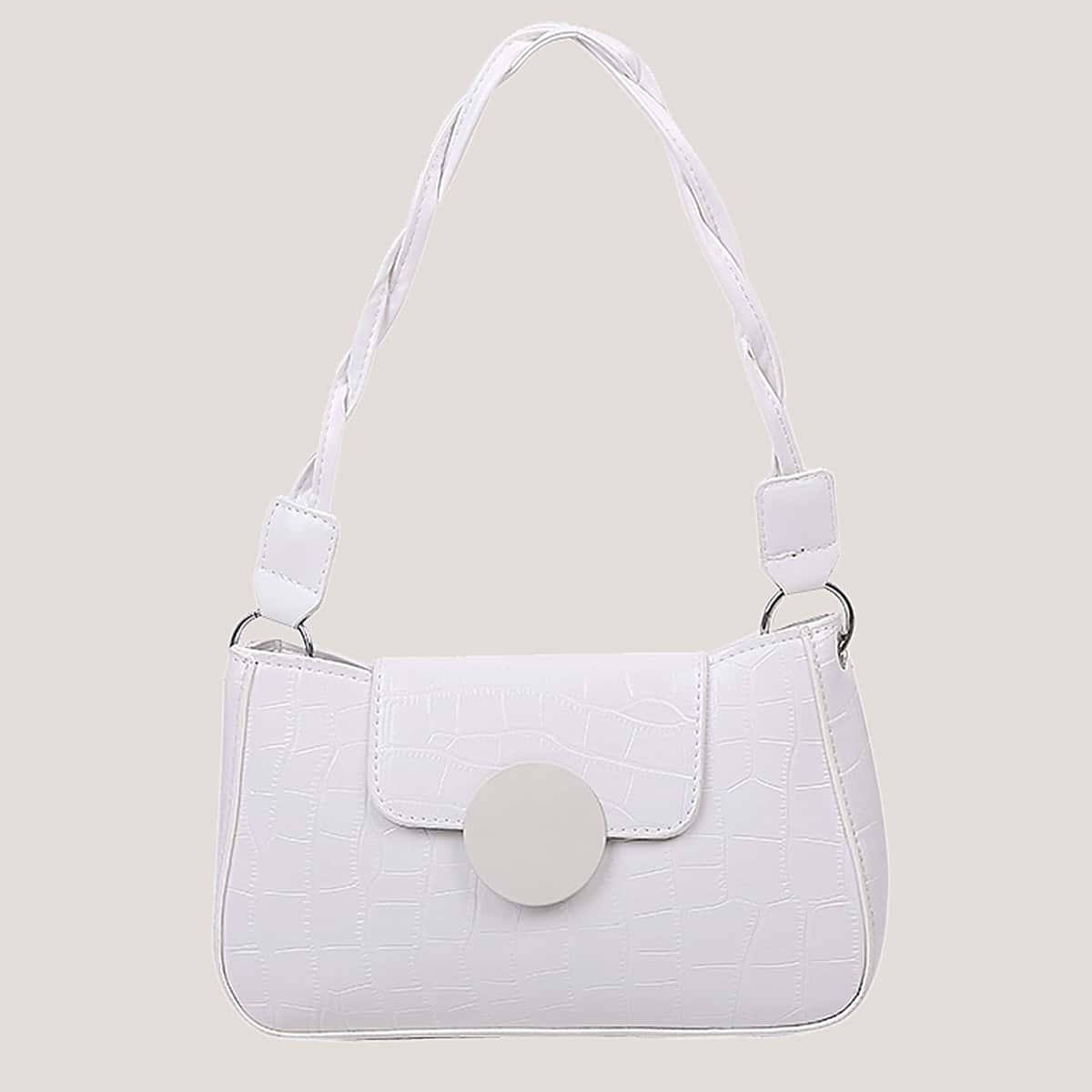 

Croc Embossed Twist Strap Shoulder Bag, White