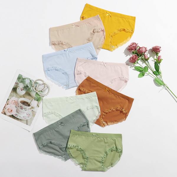 

8pack Solid Lace Trim Panty Set, Multicolor