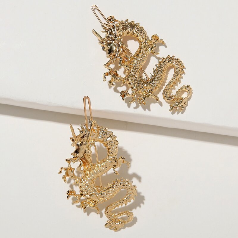 

2pcs Dragon Decor Hair Clip, Gold