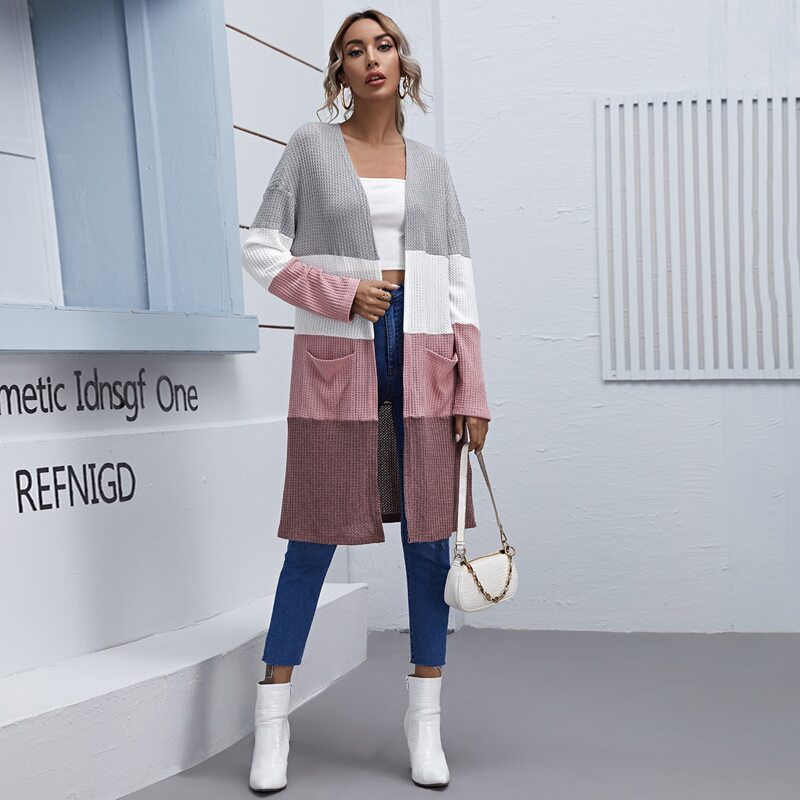 

Pocket Front Drop Shoulder Colorblock Coat, Multicolor