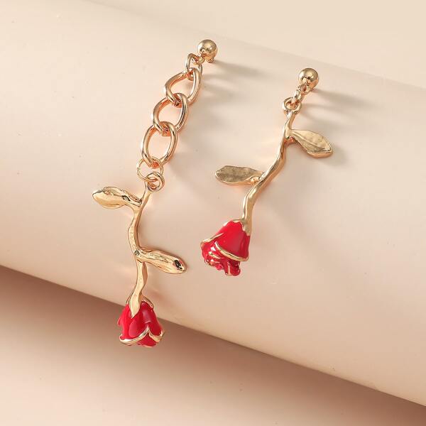 

Flower Charm Drop Earrings, Red