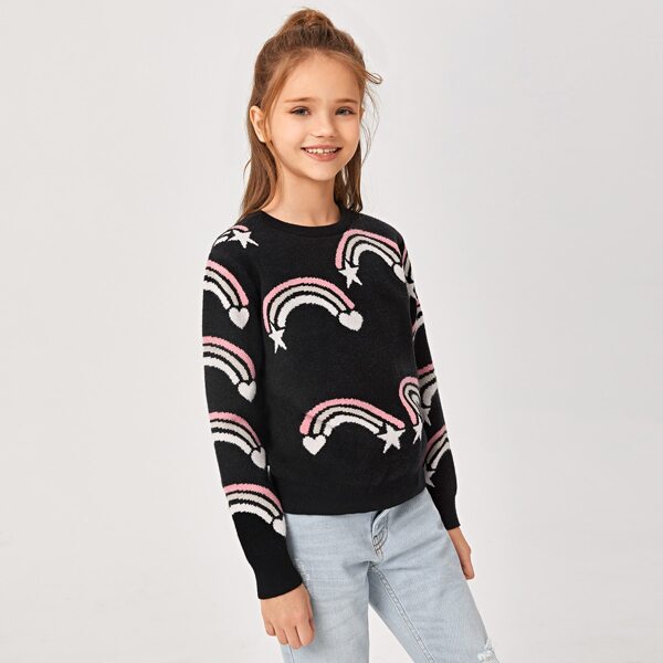 

Girls Rainbow Pattern Sweater, Black