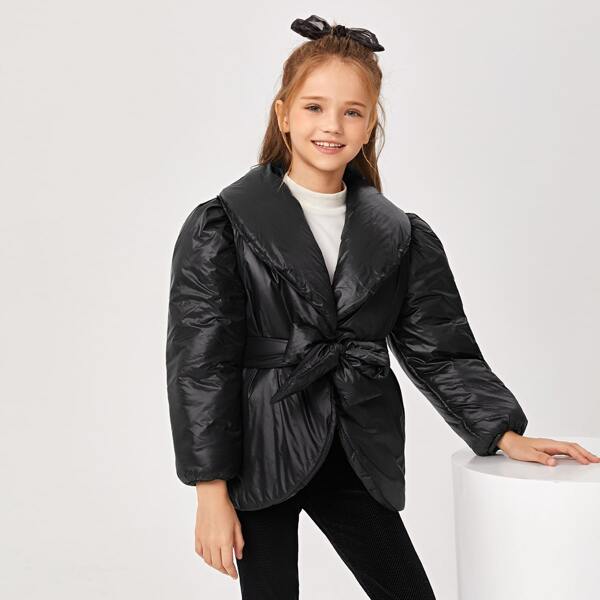 

Girls Belted Puffer Coat, Black
