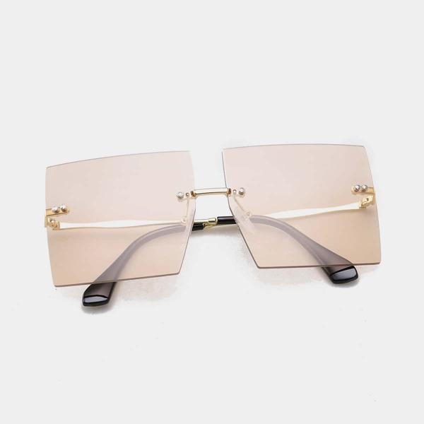 

Men Rimless Square Frame Sunglasses, Champagne
