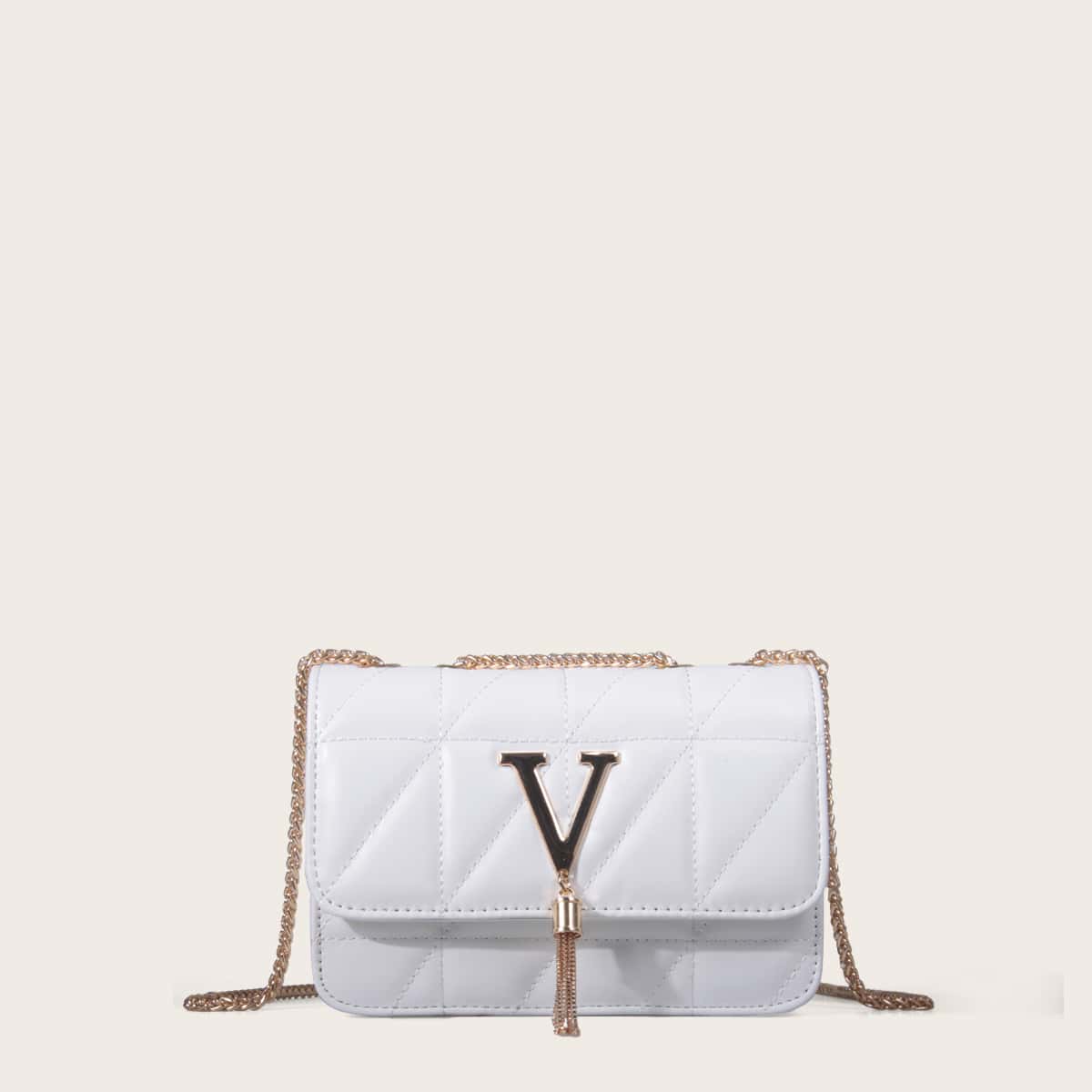 

Tassel Decor Stitch Detail Crossbody Bag, White