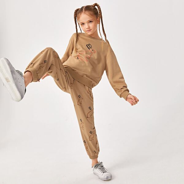 

Girls Rabbit Print Pants, Khaki