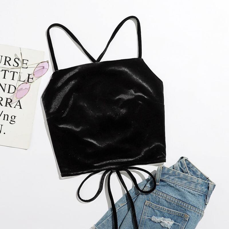 

Velvet Lace Up Back Cami, Black