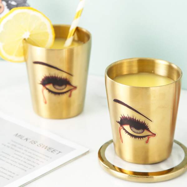 

1pc Halloween Eye Print Tea Cup, Gold