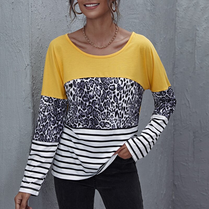 

Drop Shoulder Colorblock Leopard & Striped Tee, Multicolor