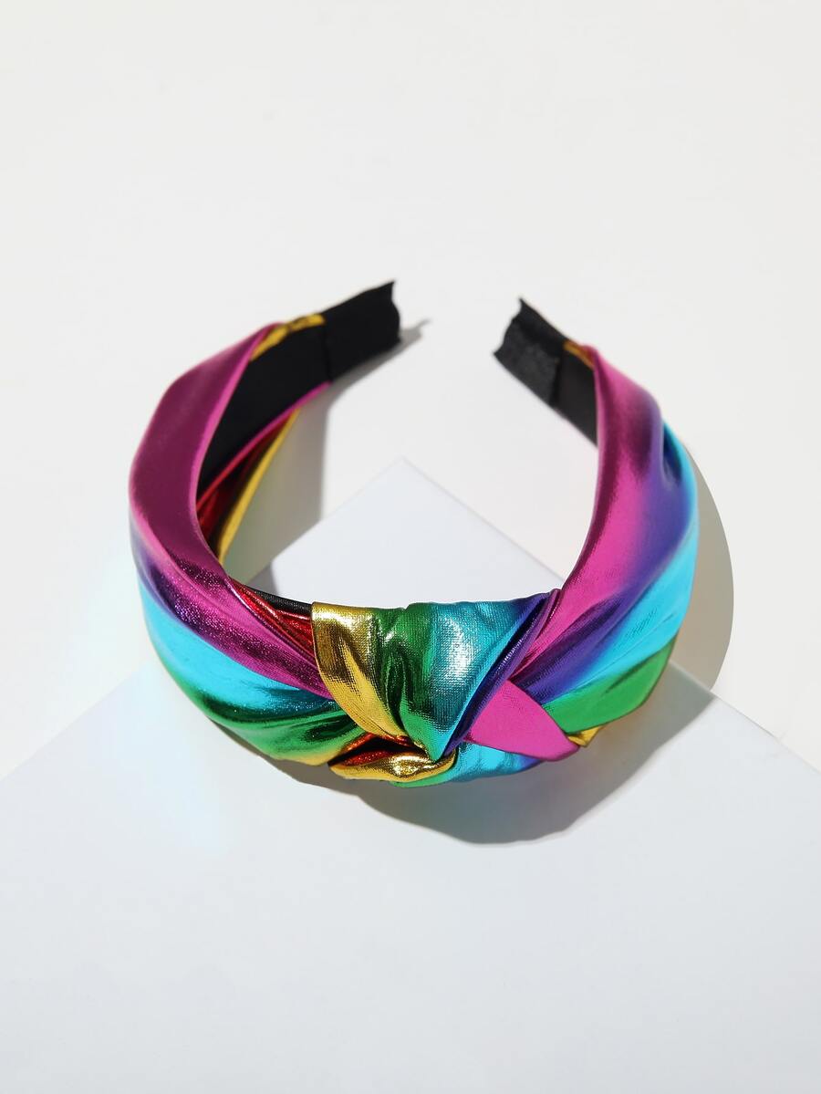 Knot Decor Rainbow Striped Hair Hoop - Multicolor - View 1