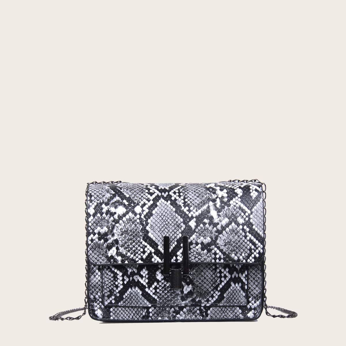 

Snakeskin Flap Chain Crossbody Bag, Multicolor