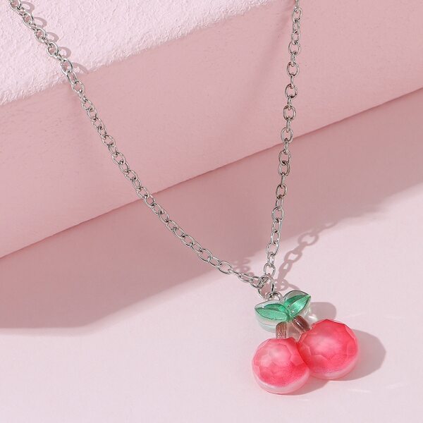 

Girls Cherry Charm Necklace, Silver