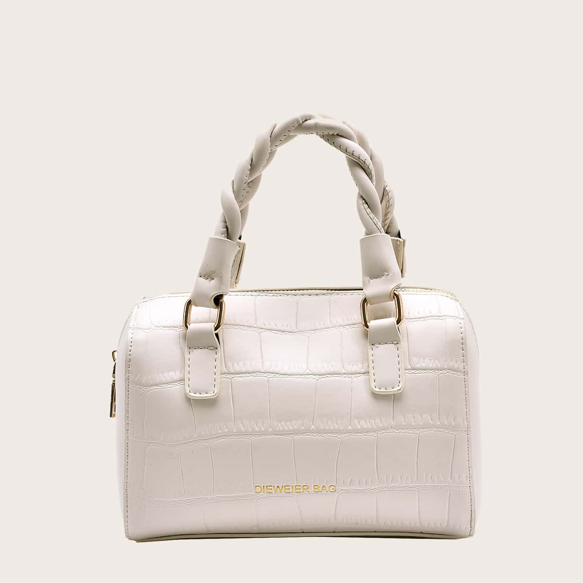 

Croc Embossed Satchel Bag, White