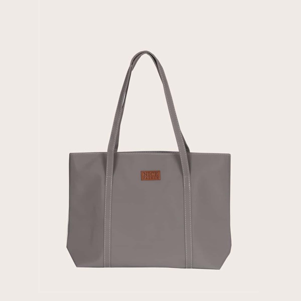 

Letter Patch Tote Bag, Grey