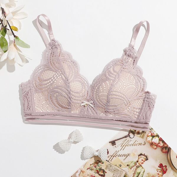 

Scallop Floral Lace Bralette, Pastel dusty purple