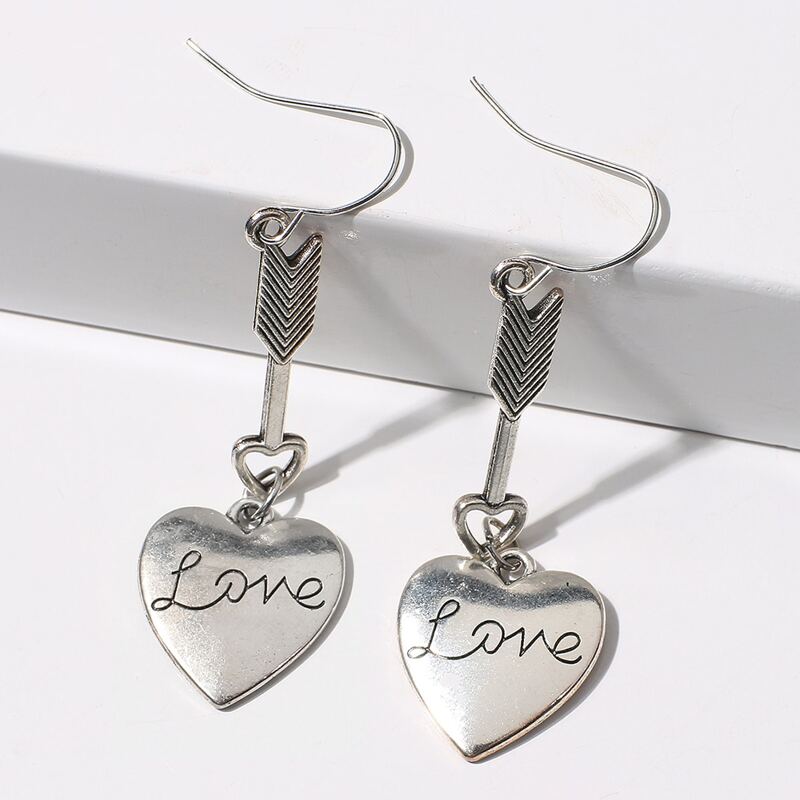 

Heart Shaped Drop Earrings, Silver