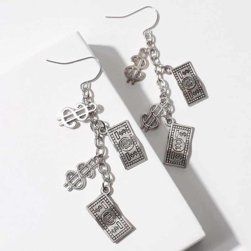 

Dollar Bills Decor Drop Earrings, Silver