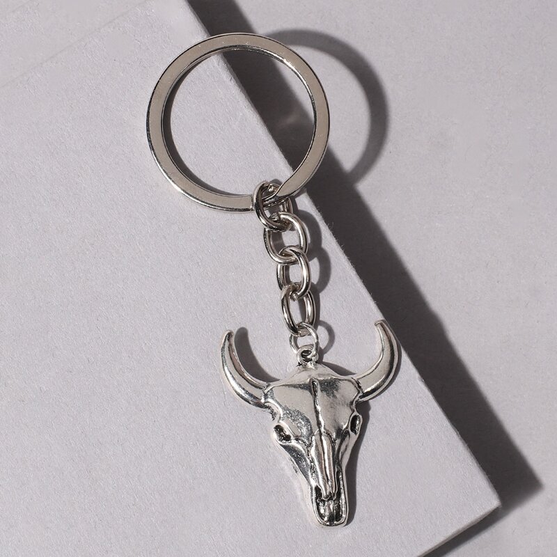 

Bull Head Charm Keychain, Silver