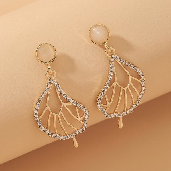 

Rhinestone Decor Leaf Charm Drop Earrings, Gold