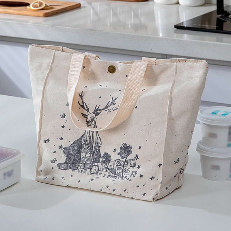 

Elk Print Drawstring Lunch Box Bag, Beige