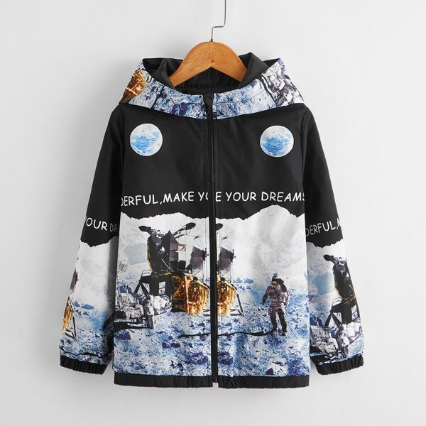 

Boys Slogan Graphic Zipper Placket Jacket, Multicolor