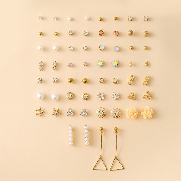 

30pairs Faux Pearl Star Decor Earrings, Multicolor