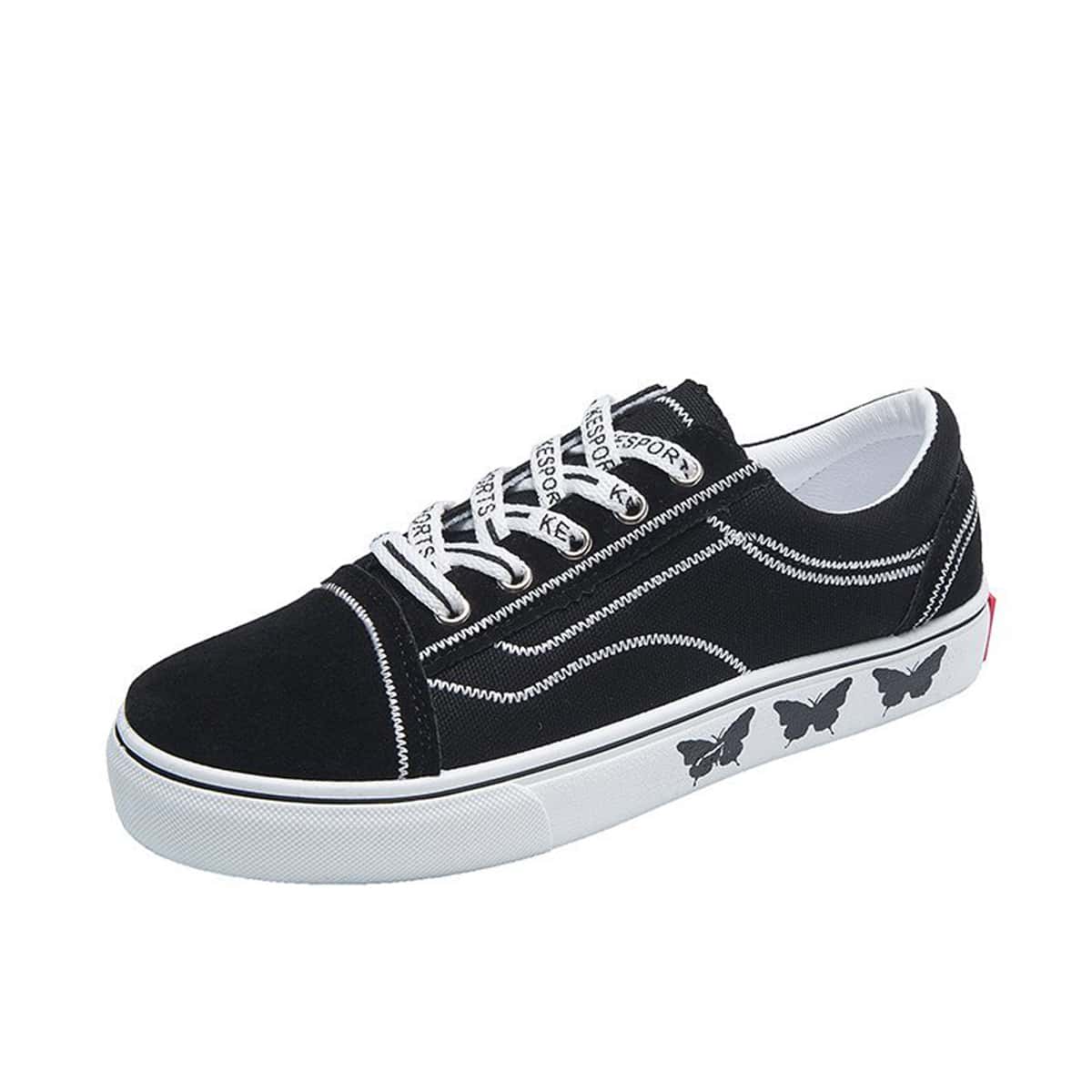 

Butterfly Lace-up Canvas Sneakers, Black