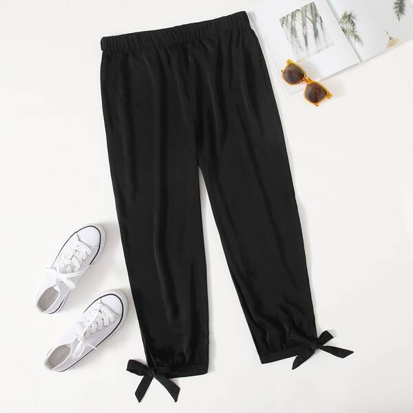 

Plus Tie Cuff High Waist Tapered Pants, Black