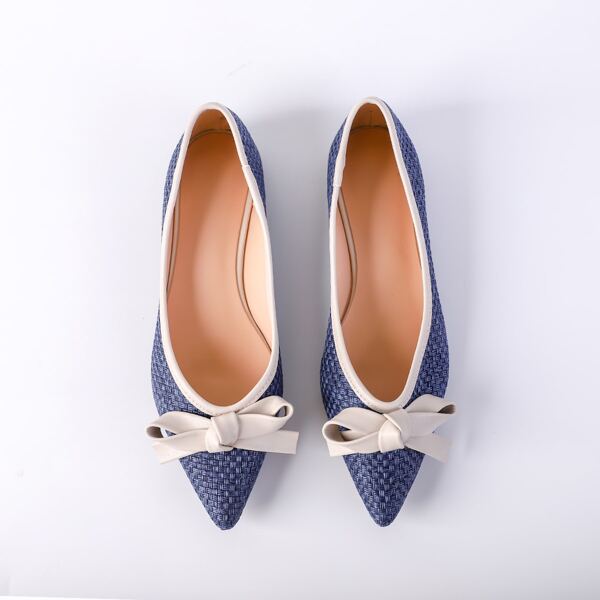 

Point Toe Bow Decor Flats, Blue