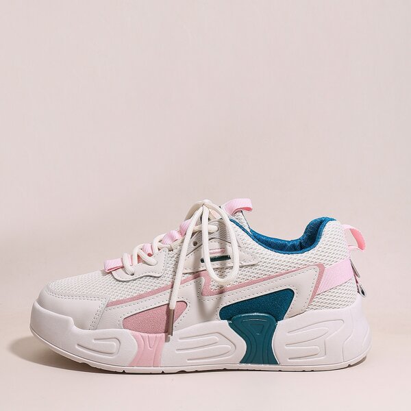 

Lace-up Front Colorblock Sneakers, Beige