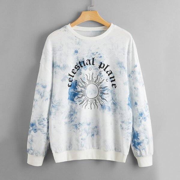 

Drop Shoulder Tie Dye Sweatshirt, Blue and white
