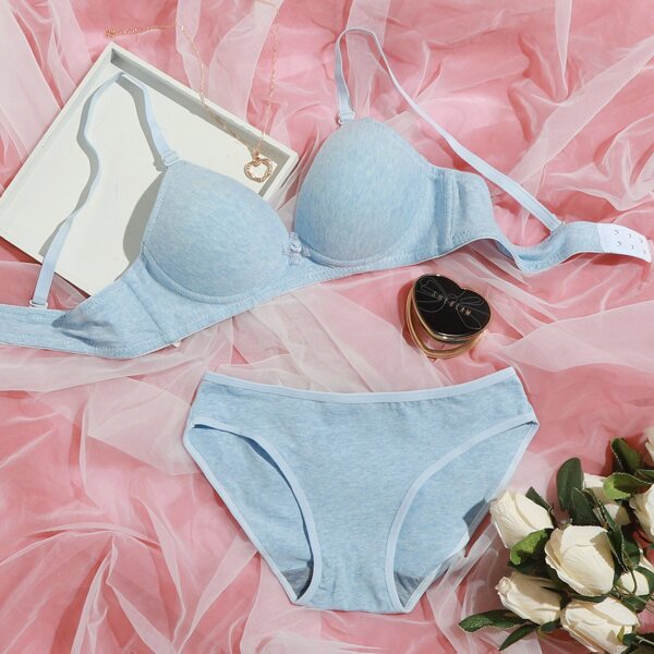 

Plain Adjustable Strap Lingerie Set, Pastel baby blue