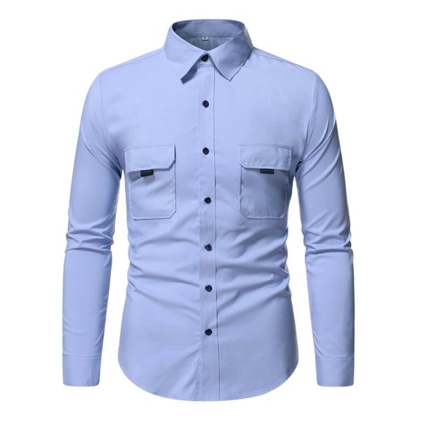 

Men Flap Pocket Button Up Shirt, Blue