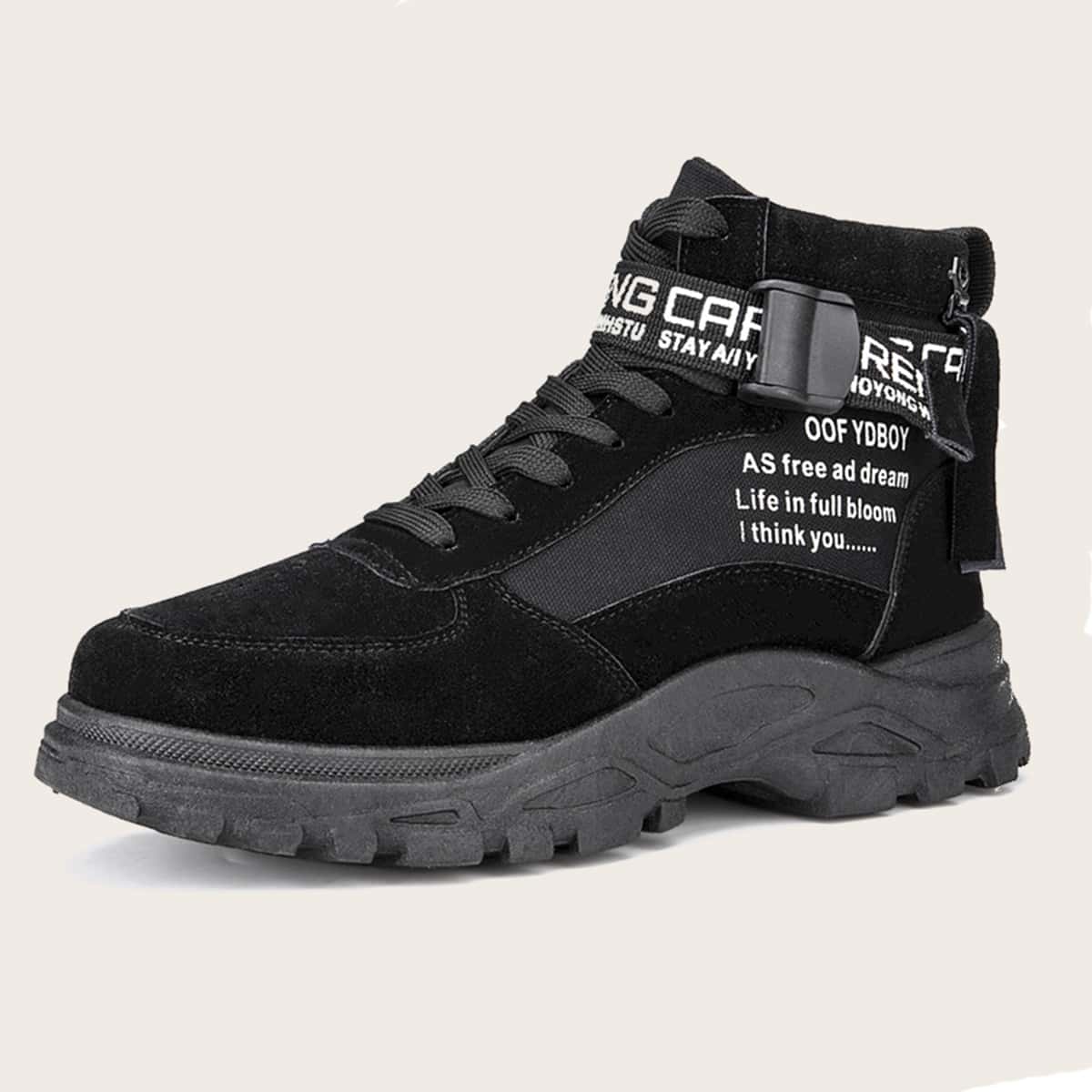 

Guys Lace-up Front Letter Chunky Boots, Black