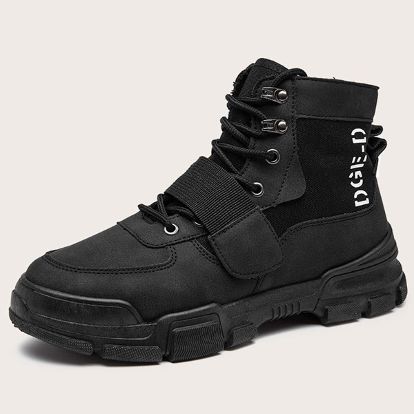 

Men Lace-up Front Letter Chunky Boots, Black