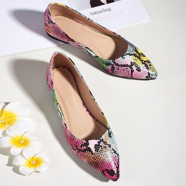 

Point Toe Snakeskin Print Flats, Multicolor